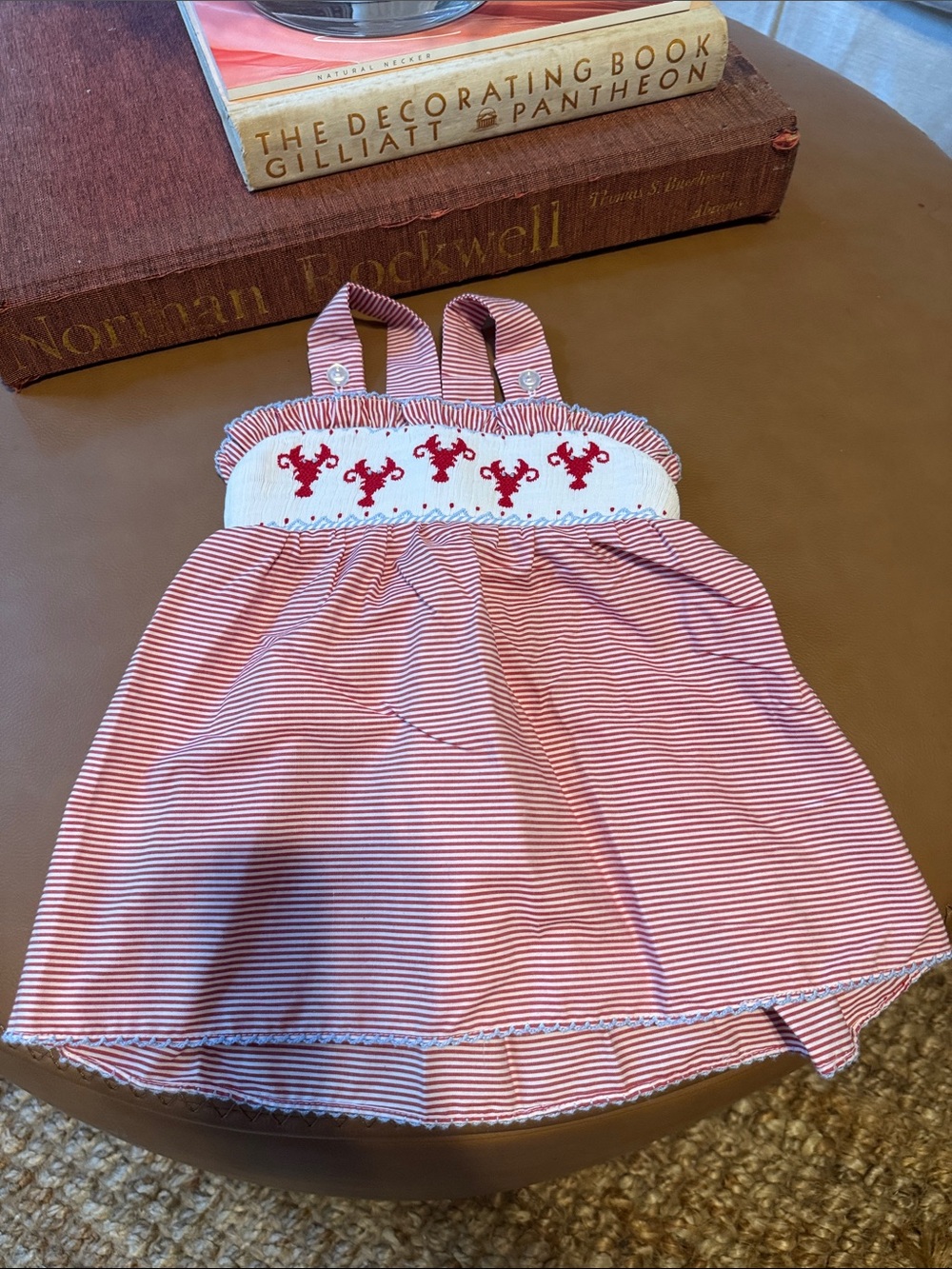 Red and White Striped Smocked Sundress with Lobster Embroidery